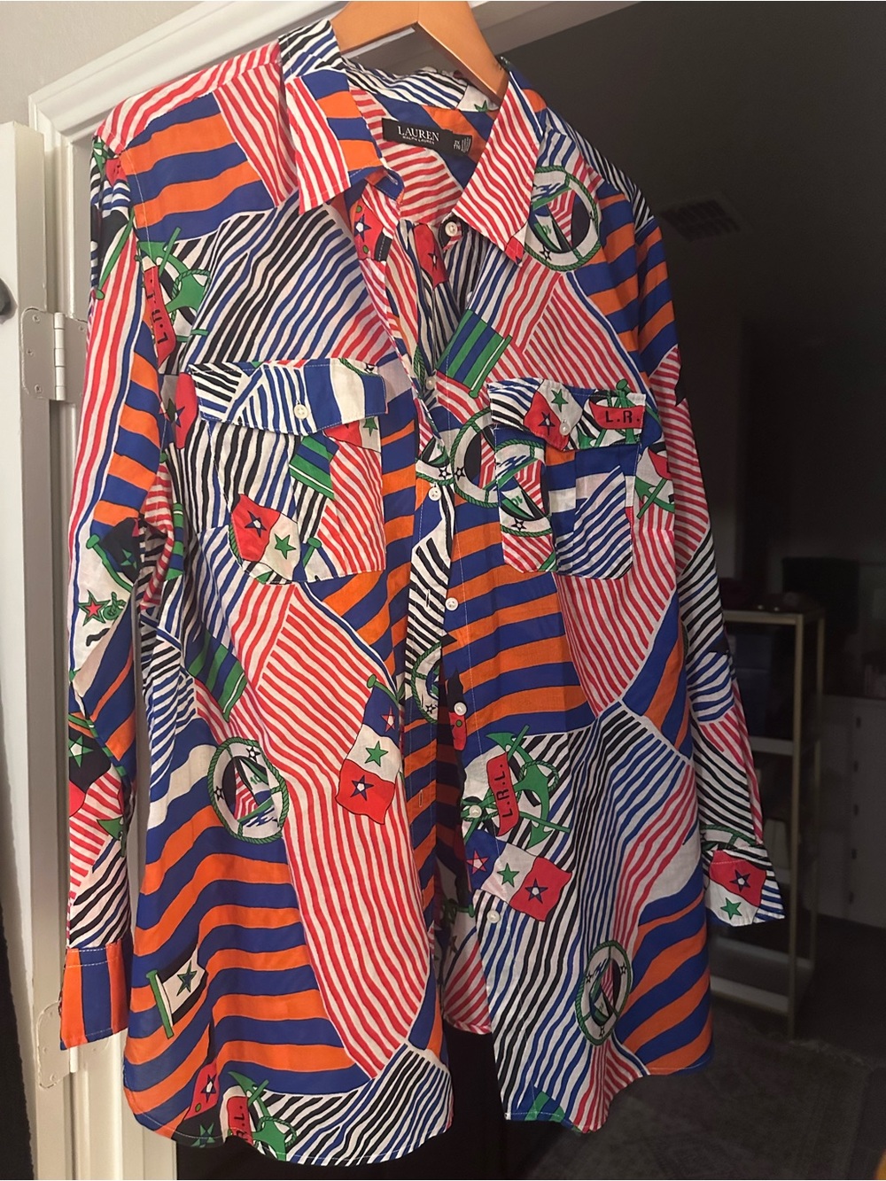 Lauren by Ralph Lauren Multicolor Striped Graphic Button-Up Shirt